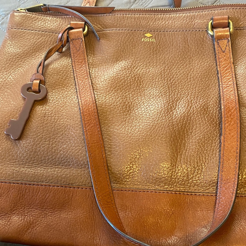 Fossil Women's Brown Leather Tote Bag Purse - Picture 3 of 10